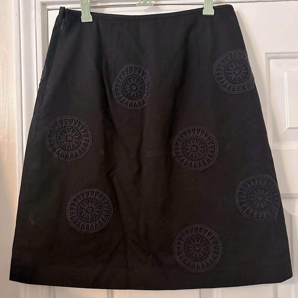 Boden Black A-Line Embroidered Medallion Knee Length Cotton Skirt Sz 10